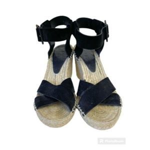 VINCE Stefania Espadrille Wedge Sandal Black Suede Size 8